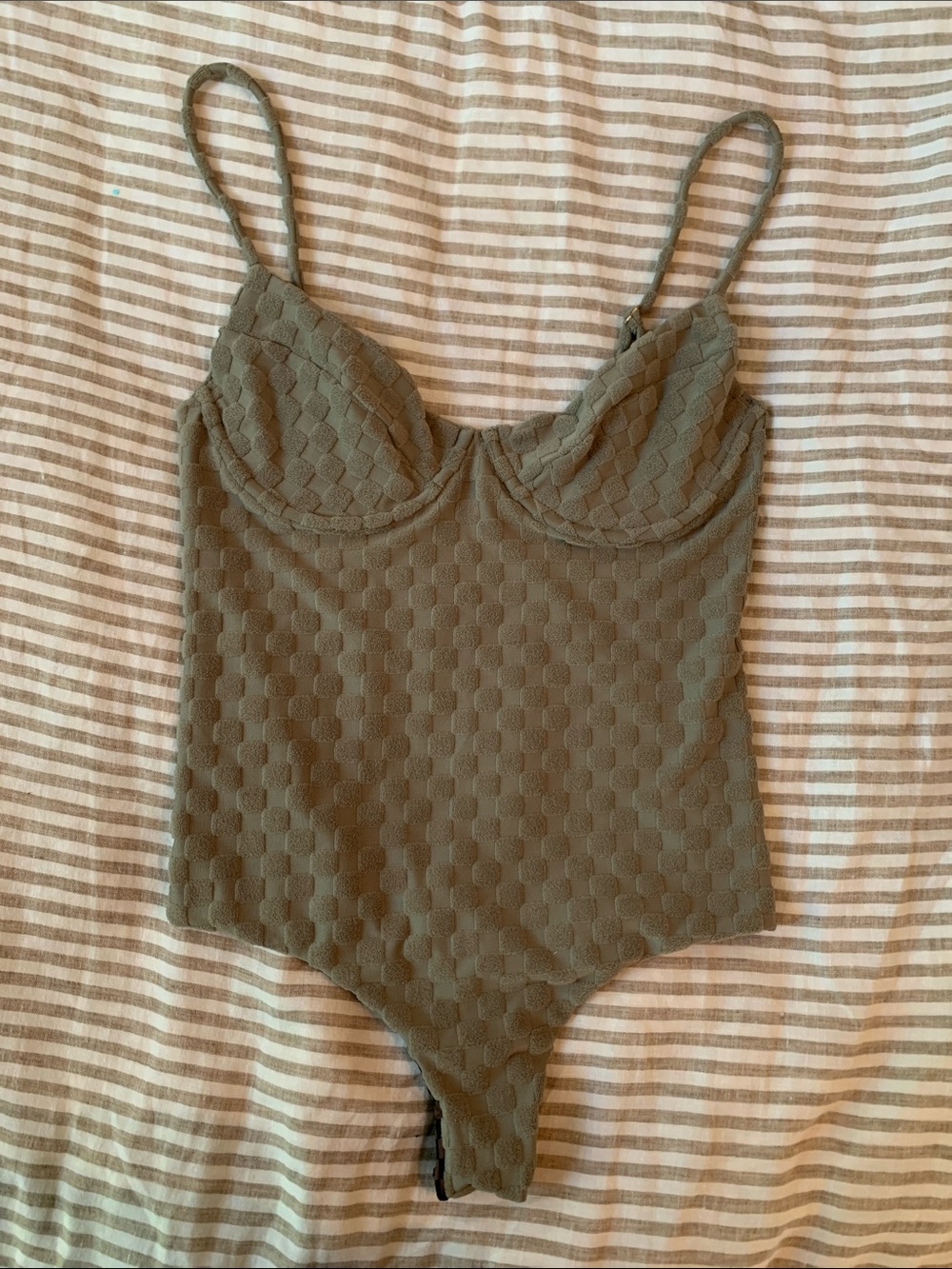 Mai Aloe Terry Check Olive green One-Piece Costa swimsuit size medium